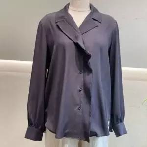 [애슬릿] 여성 프릴 블라우스 쉬폰 화이트 긴팔 카라 셔츠