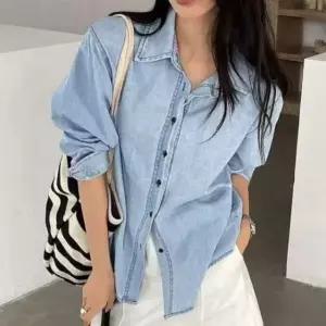 [애슬릿] 여성 데님 셔츠 블라우스 루즈핏 오버핏 청남방