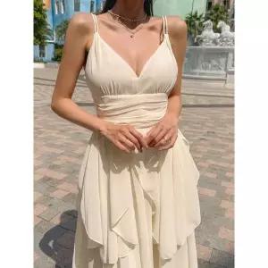 [비바럽]플라이 휴양지 비치 원피스 OP20261F 나시 오프숄더 아이보리 쉬폰 프릴 바캉스.._P387719091