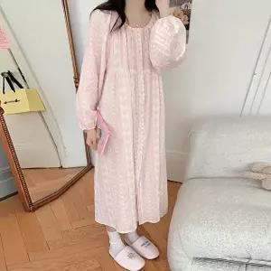 [유야]여성 면 플라워 퍼프소매 긴팔 원피스잠옷 SHO0042 봄 가을