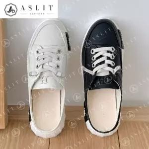 [애슬릿] 여성 뮬 스니커즈 소 가죽 블로퍼 운동화 발 편한