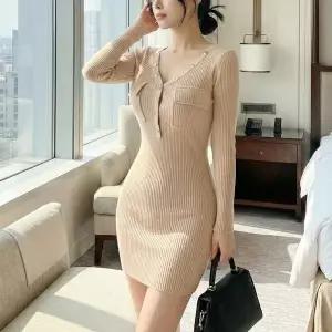 [신세계라이브쇼핑][옷자락] 여자 골지 버튼 포인트 포켓 캐주얼 미니 원피스