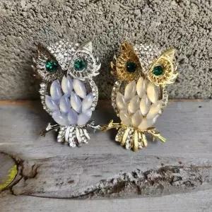 부엉이 브로치 여성 큐빅 팔각 브로치