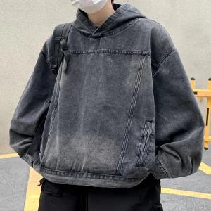 오버핏 후드 워시드 레트로 커플 데님 스웨트셔츠 후드