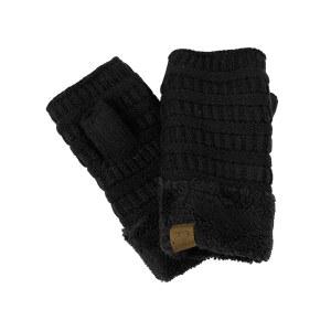 C.C 여성용 웜 니트 손가락리스 하프 핑거 플리스 안감 겨울 장갑