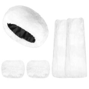 Gvhntk 3피스 인조 모피 헤드밴드 세트 이어머프 모자 헤드랩 레그 워머 퍼지 손목 커프 부츠 액세서리