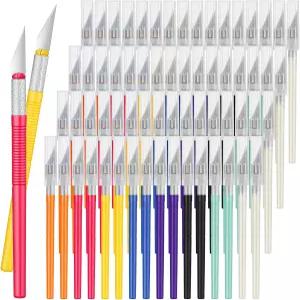 64 팩 Exacto 나이프 세트 벌크 정밀 공예 종이 나무 판지 플라스틱 스텐실 미술 점토 취미 나이프와
