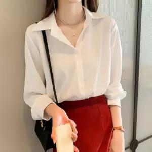 [반애] 여성 고급 심플 베이직 봄 레이어드 카라 남방 셔츠