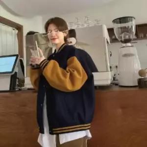 아트박스/신상오픈런 여성 오버사이즈 캐주얼 기모 배색 야구 점퍼