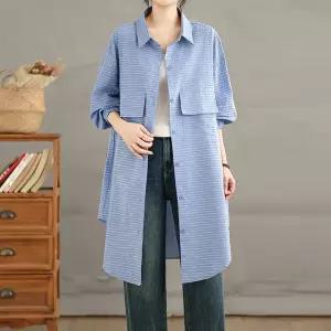 [블랙퀸][블랙퀸] 스트라이프 빅포켓 롱 셔츠 blk004534