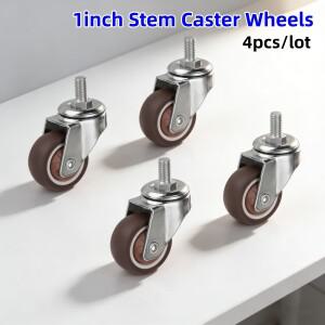 4개세트 1인치 스템 캐스터 휠 가구용 TPR 나사형 로드 360도 회전 ° 카트 바퀴