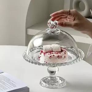 케이크 스탠드 유리 돔 접시 케익 트레이 뚜껑 투명 커버