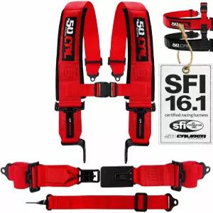 버킷 시트 래치 해제를 위한 1pc Red 2 SFI 레이싱 하네스 5점 레이스카 오프로드 UTV RZR 5pt