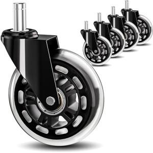 5PCS 범용 무소음 캐스터 3인치 사무실 의자 바퀴 조용하고  고무 교체용 360도 회전