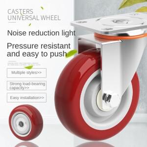 48PCSP 올리우레탄 캐스터 경량 베어링 범용 휠 조용한 미니 소형 소형 빨간색 바퀴 브레이크가  녹슬지 않