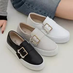 국내제작) 블링블링 큐빅 버클 키높이 통굽 슬립온 단화4cm