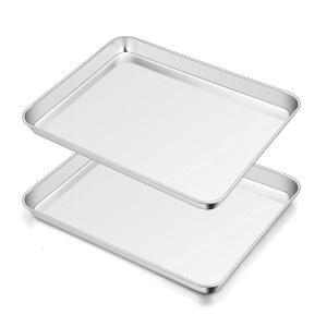 팀파 토스터 오븐 팬 세트 2개, 스테인리스 스틸 토스터 오븐 베이킹 트레이 오븐웨어, 12.5 u2019 x 9.5 u2019 u2019 u2019, 무독성 및 , 녹슬지 않음 및 거울 마감, 이지 클린 및 식기세척기 안전