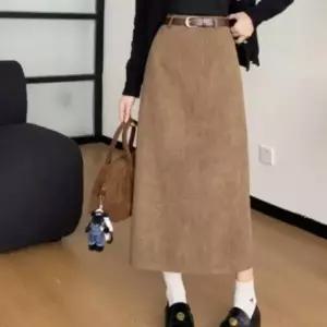 아트박스/신상오픈런 여성 하이웨이스트 코듀로이 벨트 긴 스커트