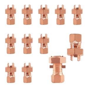 u200B12 팩 스플릿 볼트 커넥터 6AWG 베어 와이어, 전기 펜스 및 산업용 본딩(TJ-16) u200B용 솔리드 구리 접지 클램프