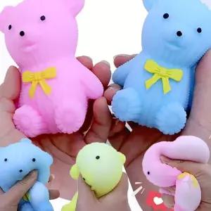 어린이 감각발달 부드러운 촉감 동물 인형 리본 장식 곰 모양 말랑한 주물럭