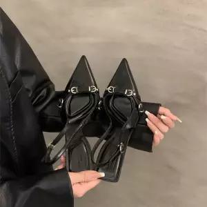 알마센 여사친 봄가을 굽 웨지힐 프렌치백 샌들 스틸레토 하이힐 실버 슈즈 ADOR1