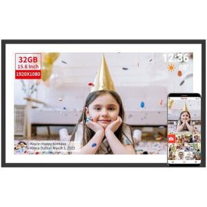 FRAMO 디지털 액자 1920X1080 통한 6인치 32GB 대형 자동 HD 터치스크린 벽걸이 사진 동영상 무료 앱을 용이한 WIFI 전송이 15 회전
