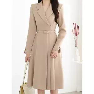 [모리스커밍홈][55-77][벨트세트]테일러드카라 벨티드 플레어 원피스_M2602OP017A