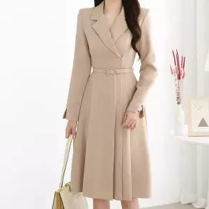 [모리스커밍홈] [55-77][벨트세트]테일러드카라 벨티드 플레어 원피스_M2602OP017A