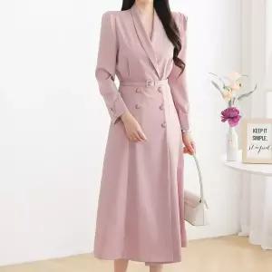 [모리스커밍홈] [55-77]숄카라 더블버튼 벨티드 원피스_M2602OP617A