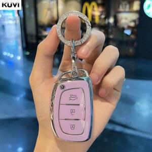 차키케이스 버튼 TPU 자동차 케이스 커버 현대 투손 산타페 레나 소나타 Elantra Creta Ix35 Ix45 I10 I30 I40 체인 액세서리