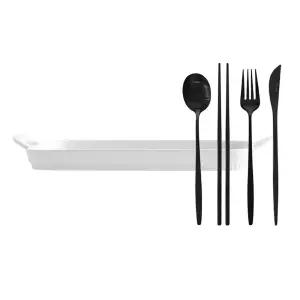 프렐류드 릴루아즈 직사각 플레이트 1P + 1인 커트러리 블랙