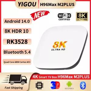 H96MAX M2PLUS 안드로이드 14.0 스마트 TV 8K 울트라 HD 2.4G5G Wifi6 Rockchip RK3528 쿼드 코어 A53 LAN