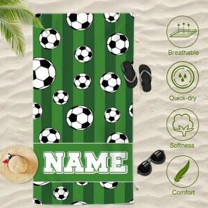 특대형비치타올 축구 패턴 비치 타월 속건성 부드럽고 편안하며 개인 이름