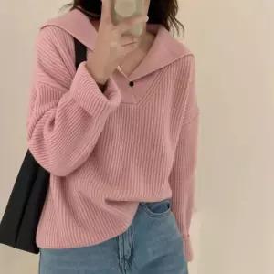 여자 루즈핏 세일러카라 골지 니트 스웨터