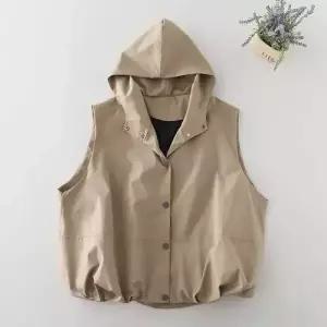 여친 캐주얼 카디건 솔리드 후드 조끼 민소매 톱 OP1