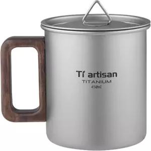 티아티잔 티타늄 컵 캠핑 머그 초경량 샌드 블라스트 휴대용 안티 스콜드 커피 포트 300ML /450ML (450ml)