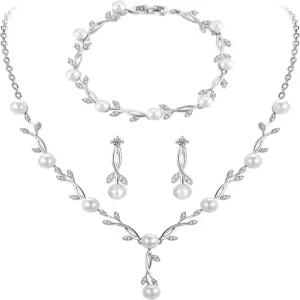 여성용 하드키스 주얼리 세트 화이트 AAA 큐빅 지르코니아가 포함된 목걸이 당글 귀걸이 팔찌 신부