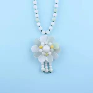 태양 꽃 펜던트 에메랄드 염주 목걸이 팔찌 화이트그린 6mm 55cm