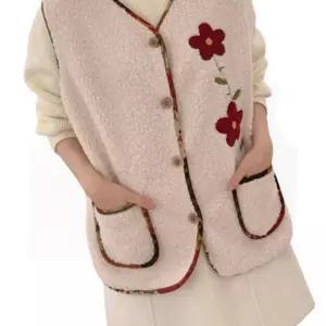 뽀글이양털조끼 베스트 빅사이즈 꽃자수 보온 여성털조끼