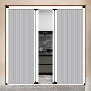 자바라슬라이딩도어 맞춤제작 파티션 방풍 무타공슬라이딩도어 샴페인프레임화이트벌집 메쉬