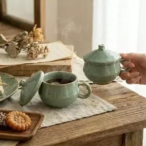 이천도자기 청자 부부 뚜껑 커피잔 세트 선물용 찻잔 다기 다도구