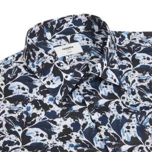 [레노마셔츠] RQSSG1-075NY 추상 잉크 플라워 프린트 봄 여름 긴소매 밑단일자남방