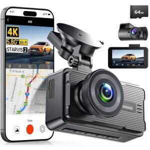 JOMIES 4K 블랙박스 전후면 5GHz WiFi GPS 듀얼 64GB 카드 3인치 화면 나이트 비전 24시간 주차 모드 u2013 가족용 차량 공유 드라이버 트럭용 신뢰할 수 있는 카메라