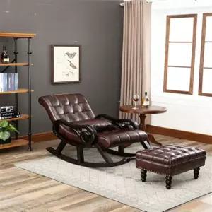 고급 흔들 의자 발코니 휴식 스윙체어 가죽 원목 체어 무중력 편안한 세트 인테리어 쿠션