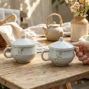 [셀러에이드]이천도자기 꽃잎 부부 뚜껑 커피잔 세트 선물용 찻잔 다기 다도구