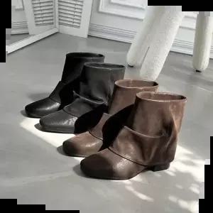 둥근코앵클부츠 숏부츠 스웨이드재질 폴딩 와이드셔링 워머 삭스 주름