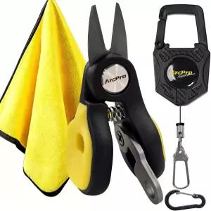 ARCPRO 티타늄 코팅 낚싯줄 커터 소금물 세트 접이식 징거와 두꺼운 극세사 타월을 사용한 땋은 선용 낚시