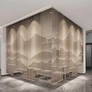 산수화 블라인드 커튼 동양화 대형 가리개 제작 유탕 전통 폭포 대나무 사무실 병풍 민화