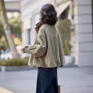 와칸다 여성용 여성 봄 래글런 재킷 자켓 홍콩식 차이나 반코트 체크 소매 테일러드 KKE1