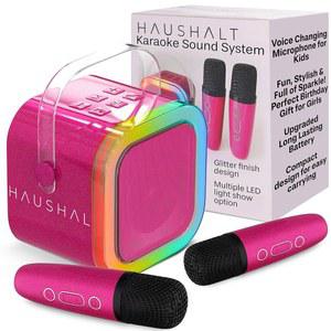 아이들을 위한 하우샬트 미니 노래방 기계 블루투스 소녀를 소형 2개 무선 8세 스피커 휴대용 자동차 여자아이를 선물 마이크 노래 카리오크